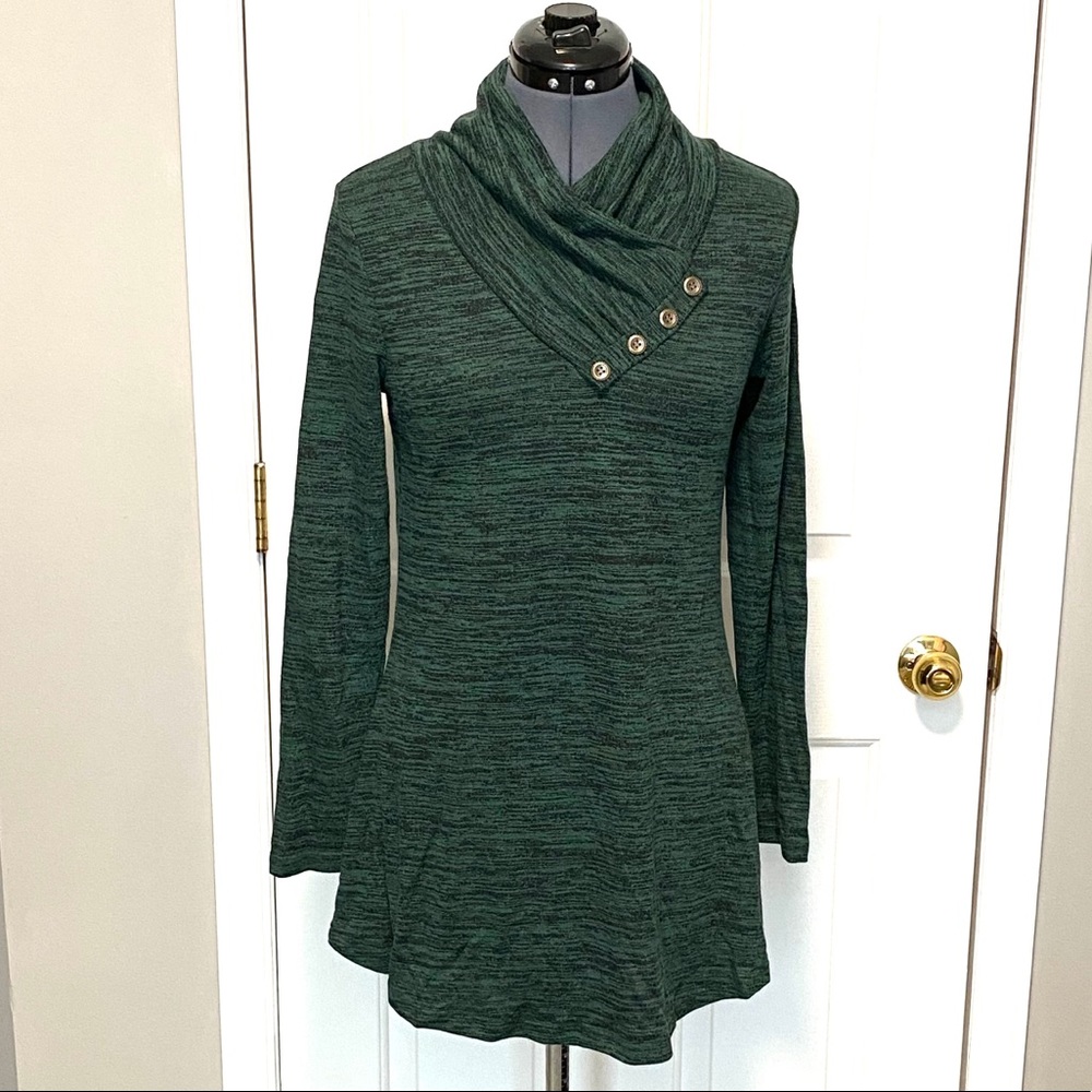 Miusey green/black cowl neck top S 388